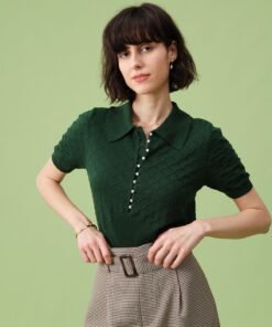 The Green Short Sleeve Textured Lapel Knit Tee