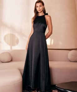 The Black Halter Bowknot Cutout Maxi Dress