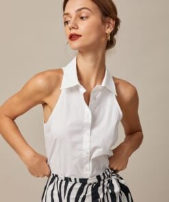 The White Collared Button Up Sleeveless Shirt