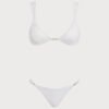 White V Neck Textured Bralette Bikini Set
