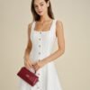 White Square Neck Button A-Line Mini Dress