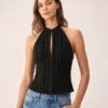 Black Mandarin Collar Cut Out Tank Top