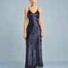 Navy Jacquard Lace Slip Maxi Dress