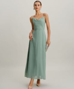 Green A-Line Backless Slip Maxi Dress