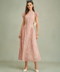 Pink Mock Neck Floral Maxi Dress