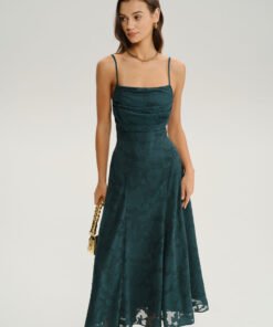 Green Jacquard A-Line Slip Maxi Dress