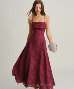 Wine Red Jacquard Slip Maxi Dress