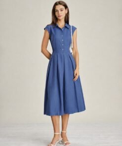 Blue Collar Button Button Midi Dress