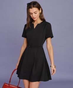 Black Belt Ruched Mini Dress