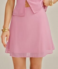 Pink Solid Chiffon Mini Skirt