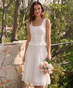 White Lace A-Line Chiffon Skirt